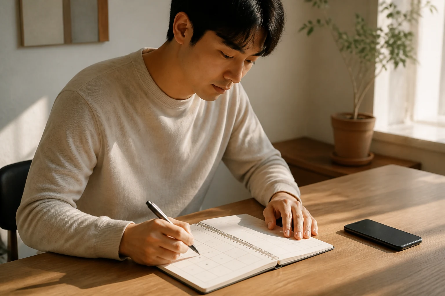 달력과 휴대전화를 곁에 두고 하루의 다정함보다 일주일의 연락 흐름을 살피는 사람