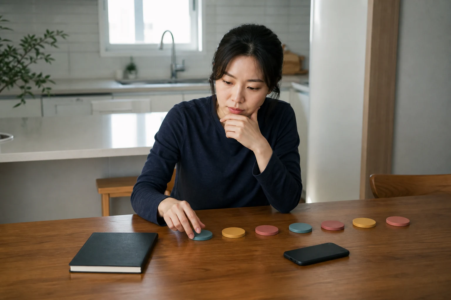 색이 다른 나무 조각의 반복을 살피며 한 번의 연락 공백과 반복되는 관계 신호를 구분하는 사람