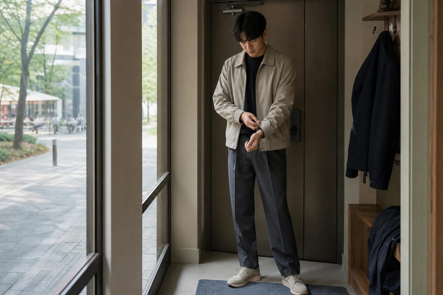 카페와 산책 일정에 맞춰 가벼운 겉옷과 편한 신발을 함께 준비한 소개팅 차림
