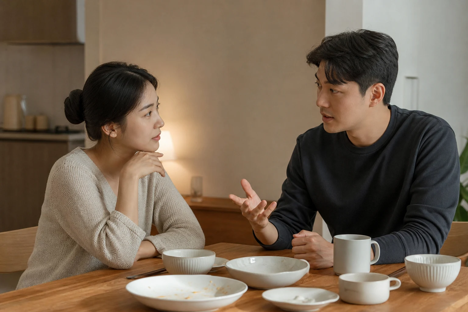 저녁 식탁에서 권태라는 말 대신 달라진 일상과 함께 바꿀 행동을 구체적으로 이야기하는 연인