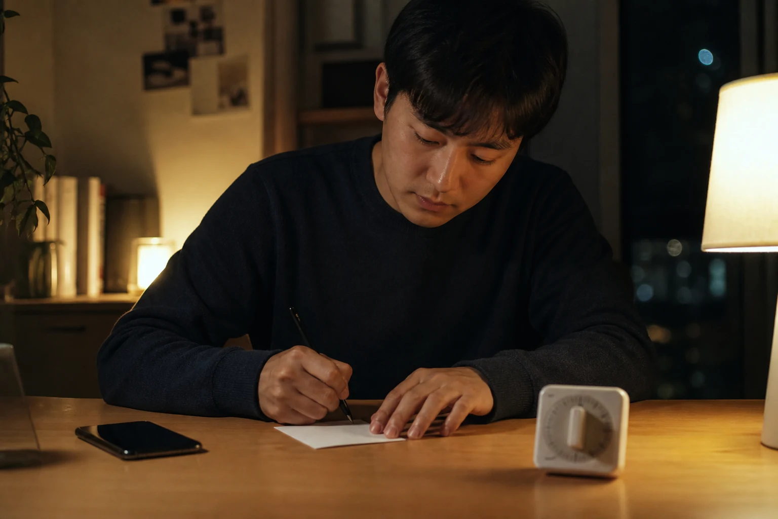 헤어진 뒤 보낼 안부의 목적을 먼저 종이에 적고 휴대전화를 뒤집어 둔 사람