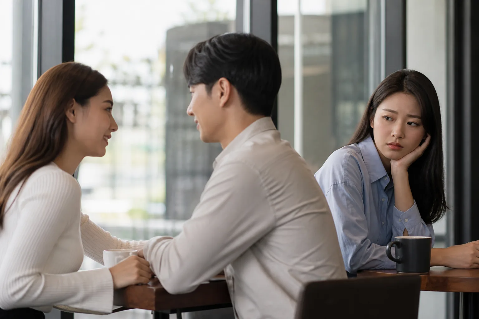 질투 유발로 마음을 돌릴 수 있을까 상황을 일상 공간에서 차분히 마주하는 한국 성인들의 자연스러운 모습