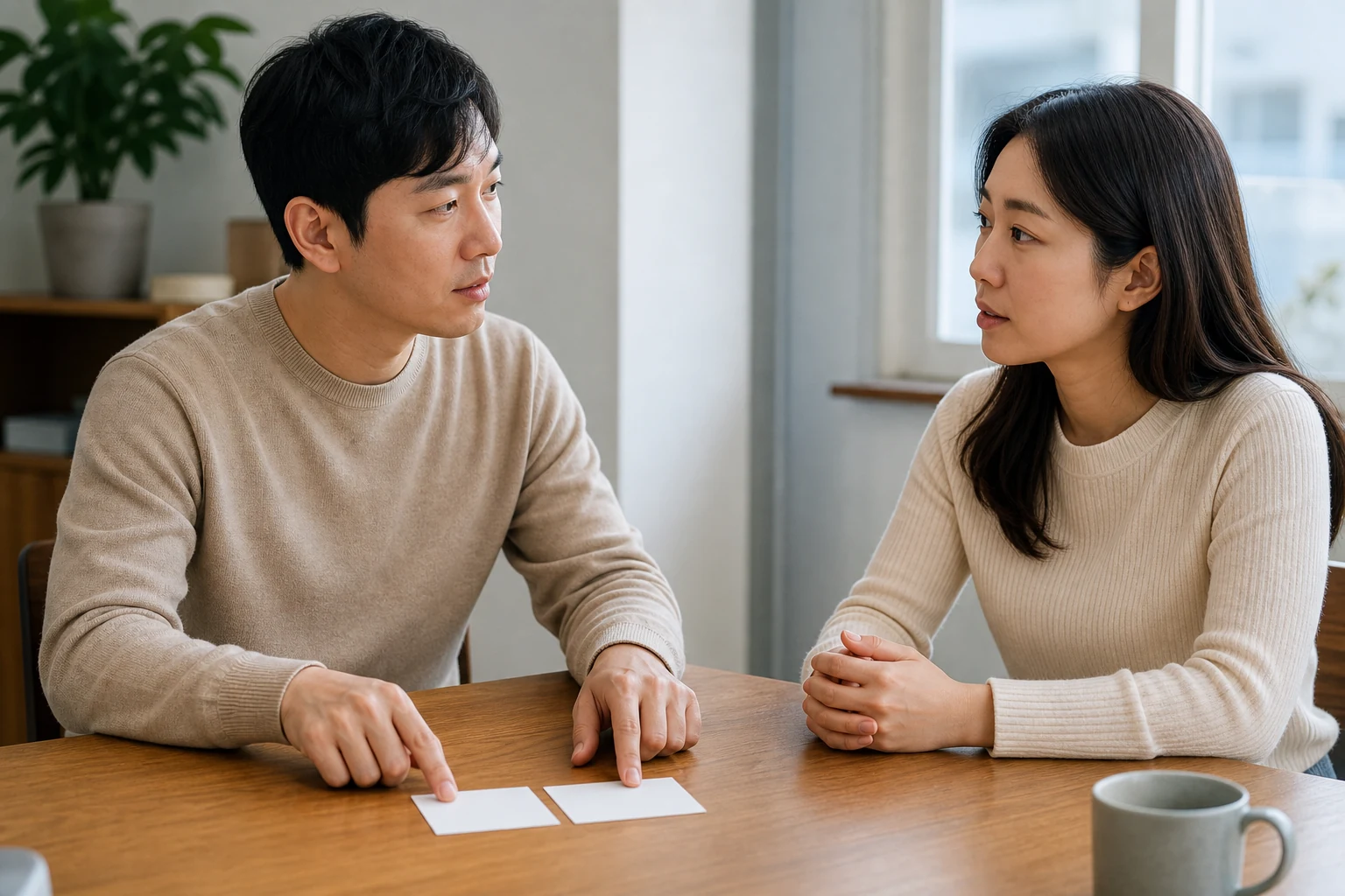엇갈린 야근과 약속 이야기를 사실 순서대로 놓고 차분히 설명을 묻는 연인