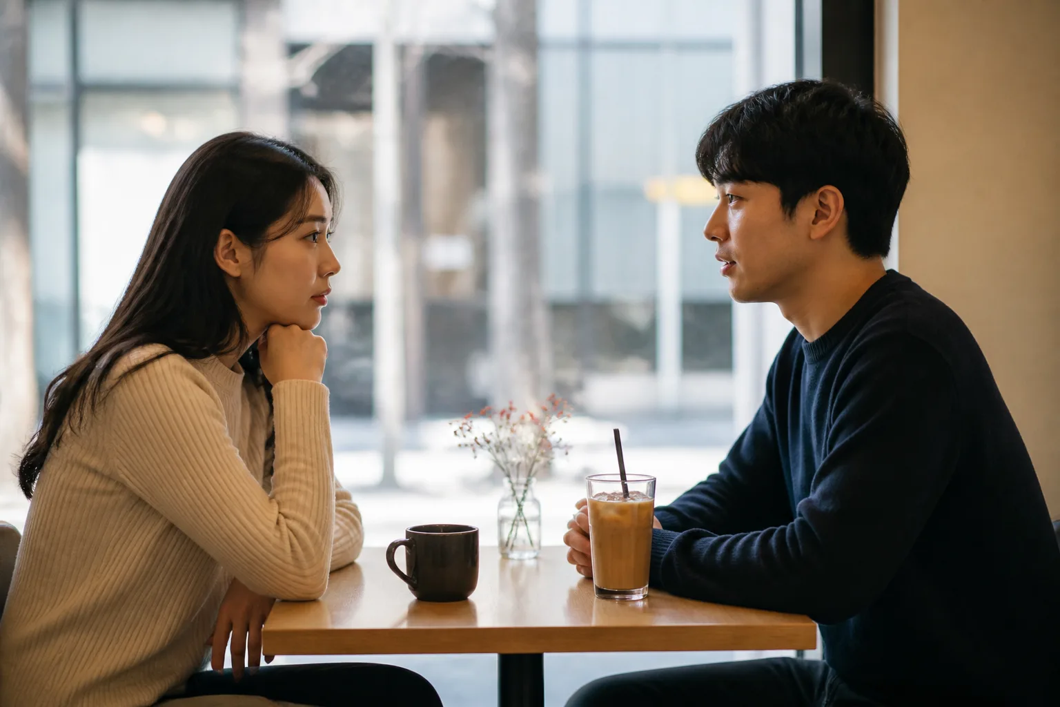 지인 소개, 자연스러운 만남, 앱 중 뭐가 나에게 맞을까 상황을 일상 공간에서 차분히 마주하는 한국 성인들의 자연스러운 모습