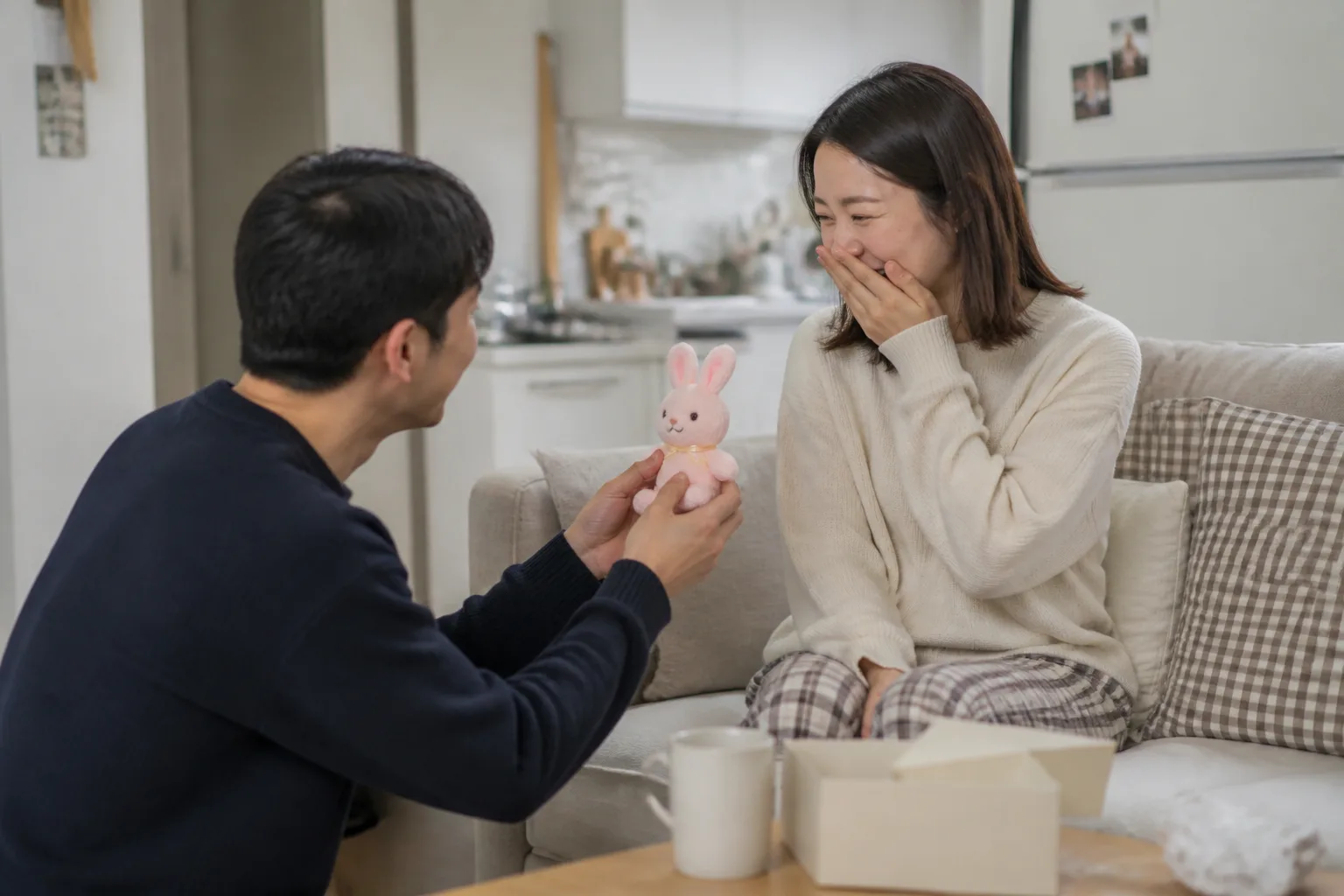조금 유치한 선물이 더 진심처럼 느껴질 때 상황을 일상 공간에서 차분히 마주하는 한국 성인들의 자연스러운 모습