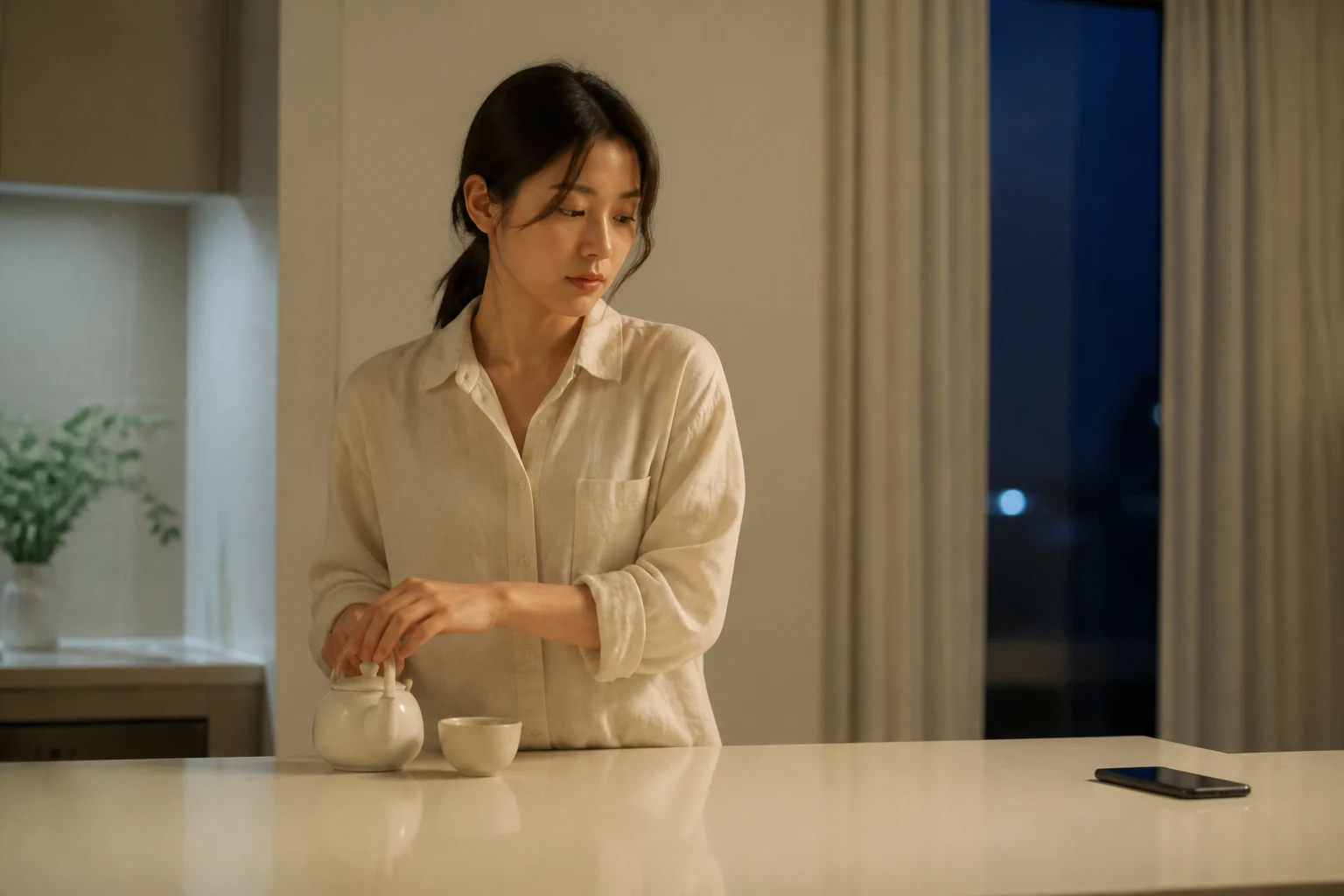 답장 표시를 반복 확인하는 대신 휴대전화를 뒤집고 차를 준비하며 기다림을 멈춘 사람