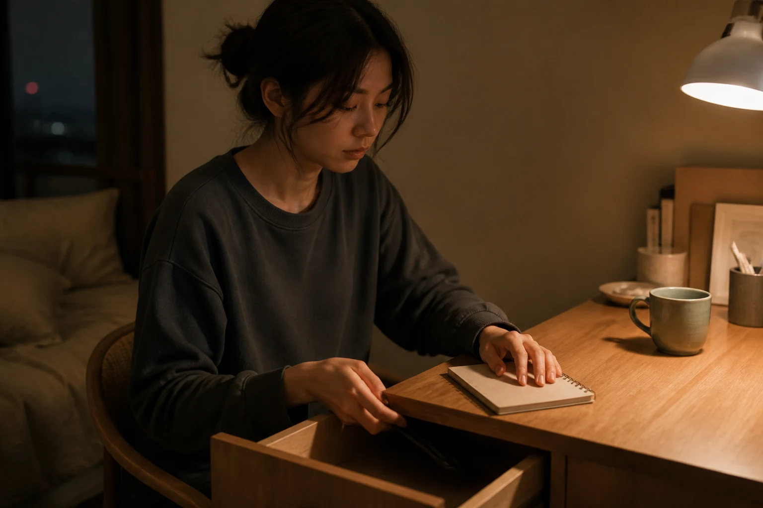 A person sitting with a notebook after choosing no contact