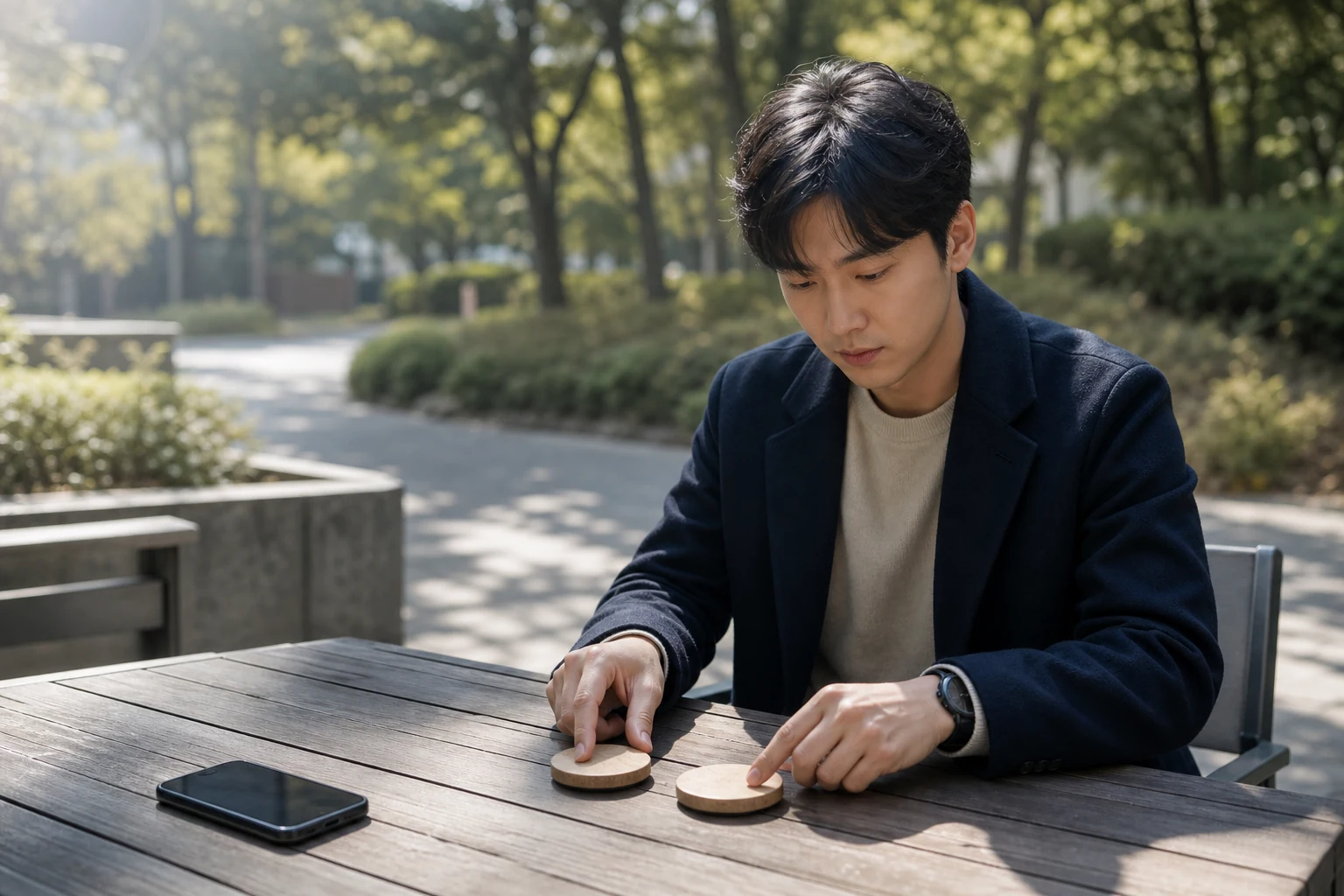 고백이 두려운 마음을 다그치지 않고 두 개의 나무 조각으로 작은 다음 행동을 정하는 사람