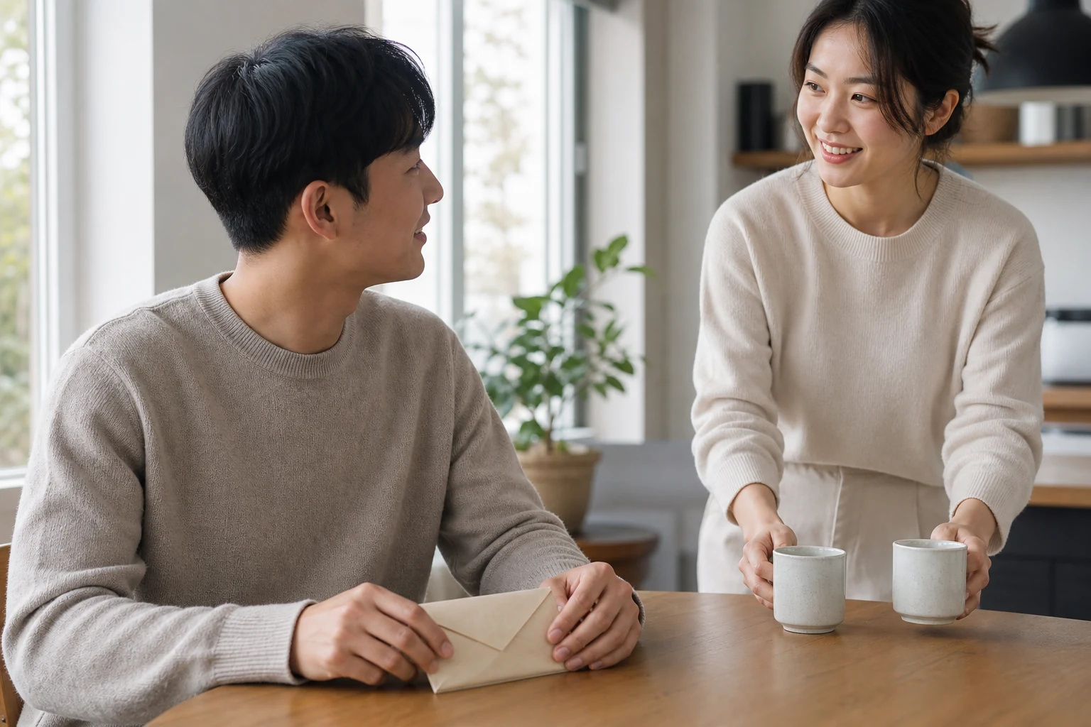 전 연인과의 비교가 담긴 빈 봉투를 닫고 지금 두 잔을 챙겨주는 연인에게 시선을 돌리는 사람