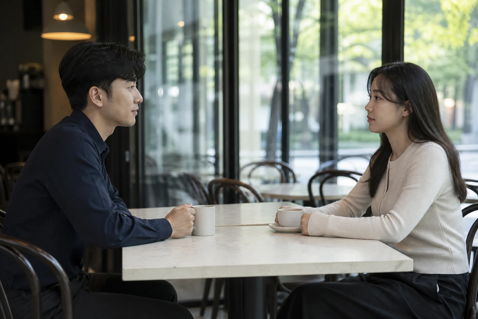 자신의 호감을 분명히 말한 뒤 상대의 답을 재촉하지 않고 기다리는 두 사람