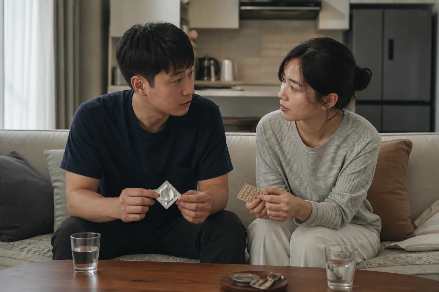 피임 얘기를 꺼내기가 괜히 어색할 때 상황을 일상 공간에서 차분히 마주하는 한국 성인들의 자연스러운 모습
