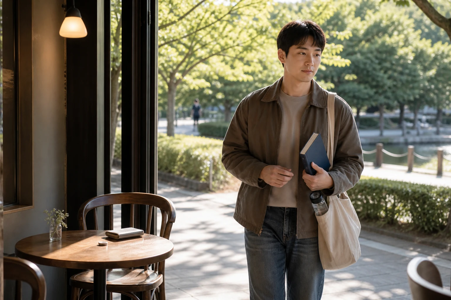 반복되는 소개팅을 잠시 쉬고 제목 없는 책과 물을 챙겨 공원으로 나가는 사람