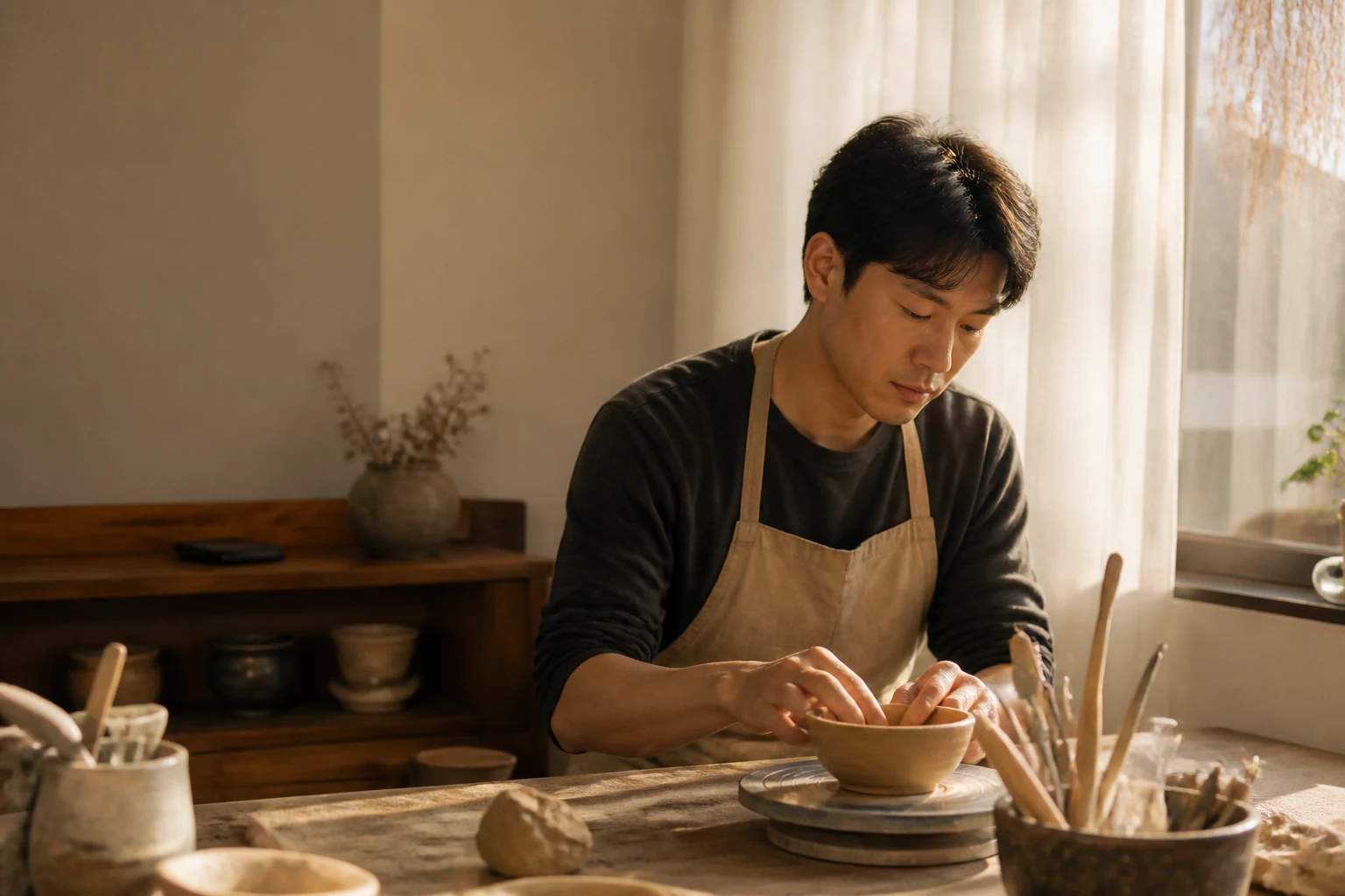 답장을 기다리며 휴대전화를 붙들지 않고 자신의 저녁 취미에 집중하는 사람