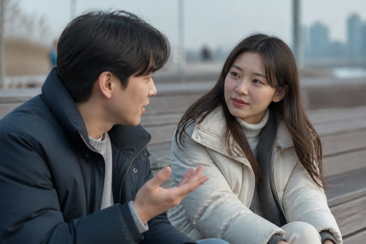 평범한 질문만 하는 내가 재미없어 보일까 걱정될 때 상황을 일상 공간에서 차분히 마주하는 한국 성인들의 자연스러운 모습