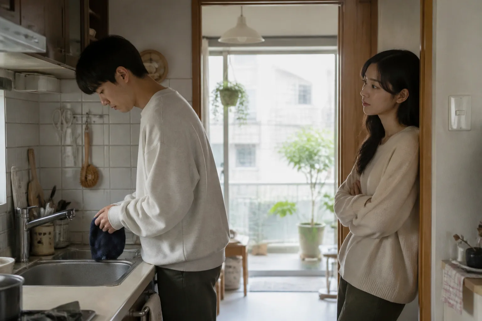 ISFP 연애 스타일: 표현 방식과 갈등에서 조심할 점라는 고민을 옷·색상 견본이나 거울 앞에서 직접 살펴보는 한국 성인의 자연스러운 모습