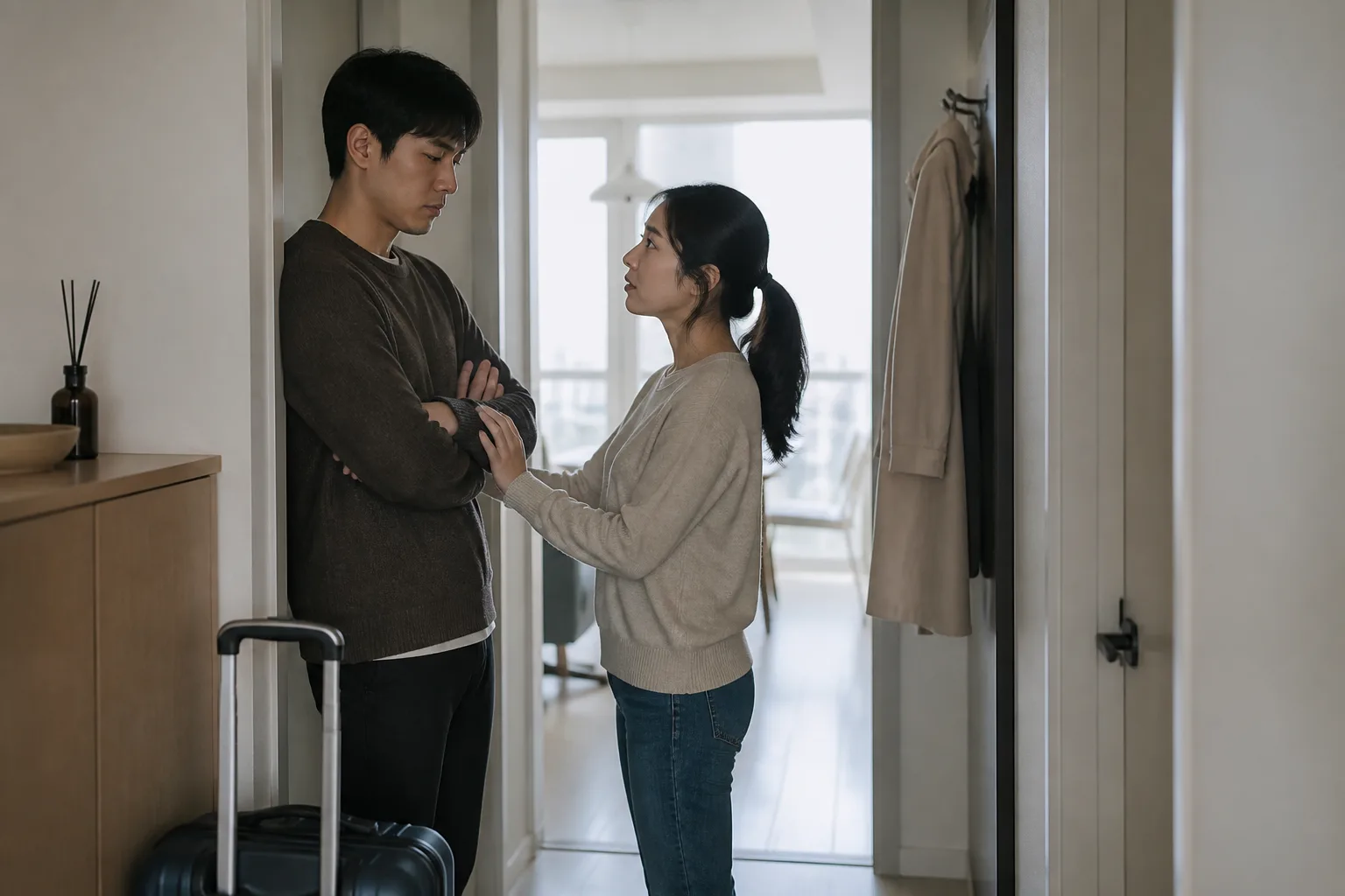우리 사이를 아무한테도 말하지 말자고 할 때 상황을 일상 공간에서 차분히 마주하는 한국 성인들의 자연스러운 모습
