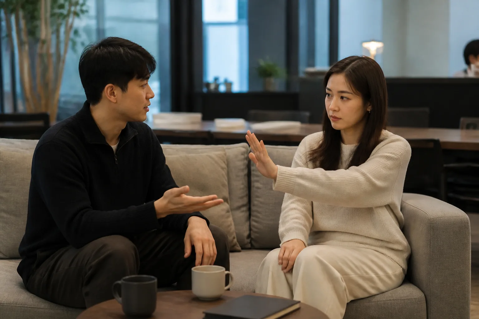 좋아하면 해줘야 한다는 말이 부담스러울 때 상황을 일상 공간에서 차분히 마주하는 한국 성인들의 자연스러운 모습