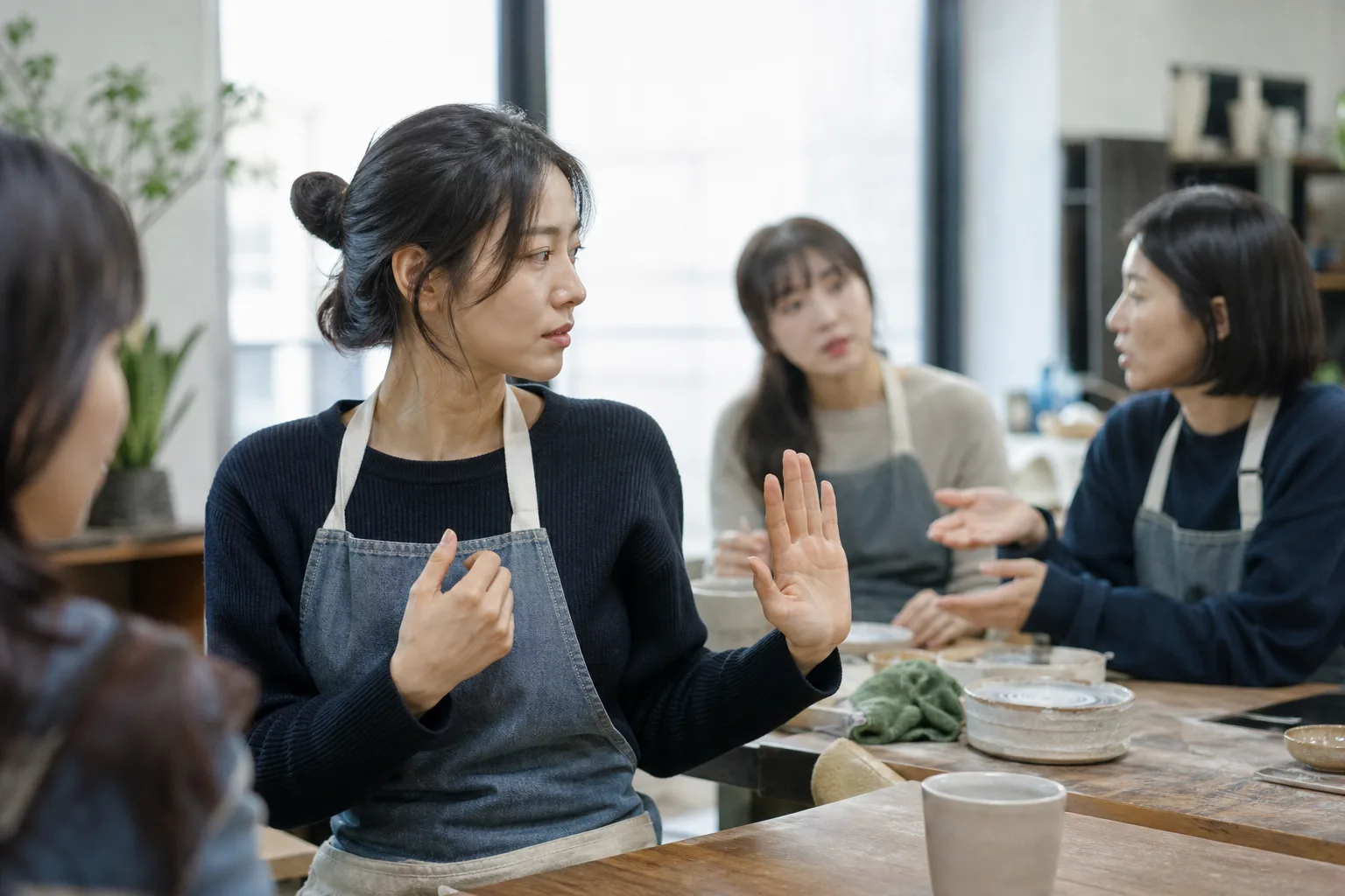 멈추고 싶은데 미안해질 때 상황을 일상 공간에서 실제 행동과 표정으로 마주하는 한국 성인의 자연스러운 모습