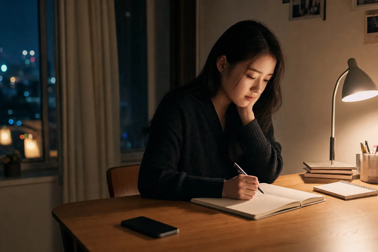 보내지 않을 편지를 쓰며 화가 가라앉을 시간을 갖는 여성의 모습