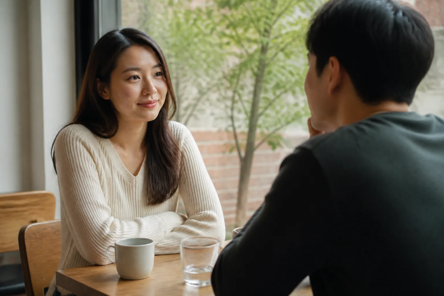 다들 좋다고 하는 사람이라 마음이 먼저 기울 때 상황에서 집·카페·직장 같은 일상 공간에서 표정과 손짓으로 마음을 나누는 한국 성인들의 자연스러운 모습
