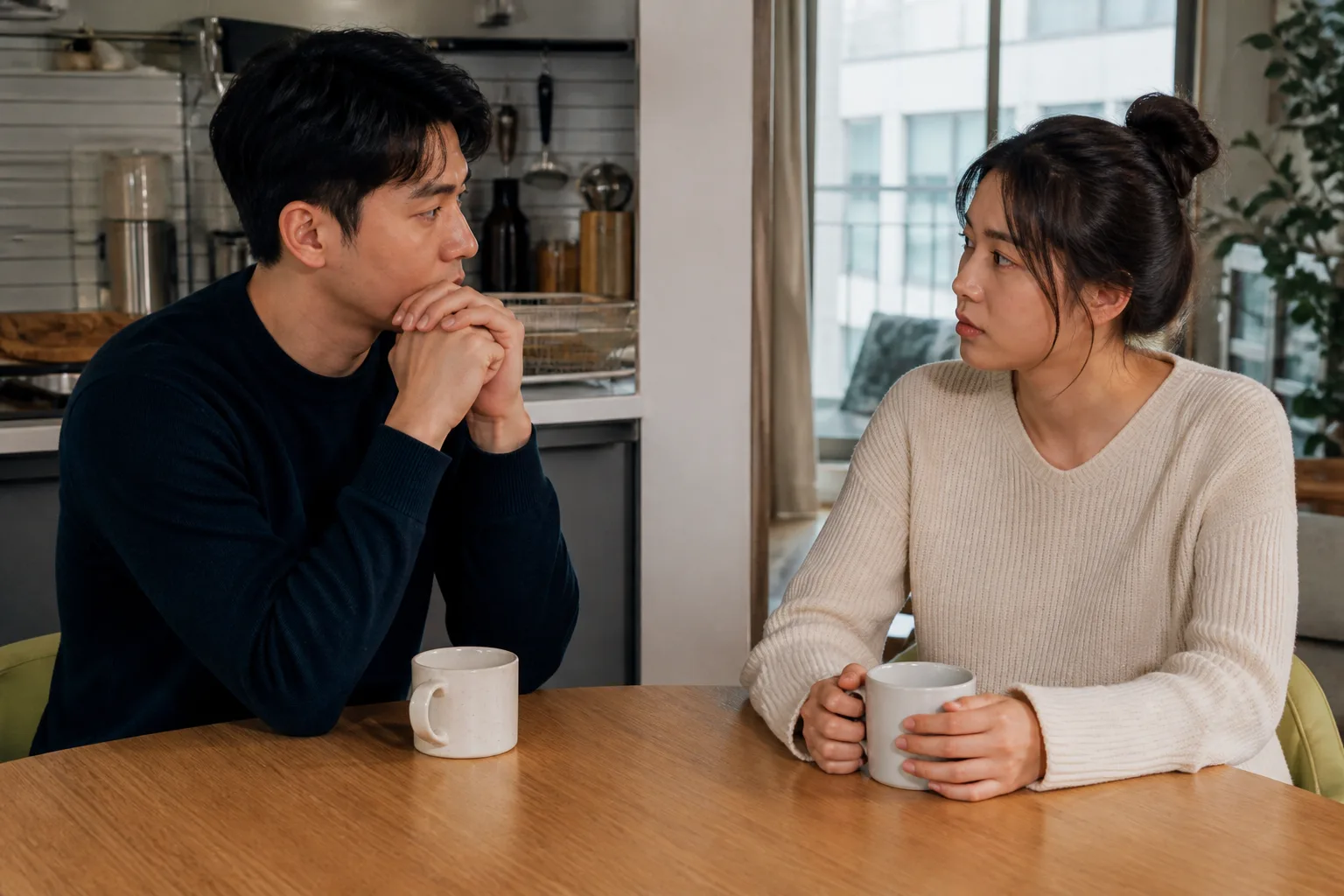 만남은 계속되는데 관계가 무엇인지 몰라 불안할 때 상황을 일상 공간에서 실제 행동과 표정으로 마주하는 한국 성인의 자연스러운 모습