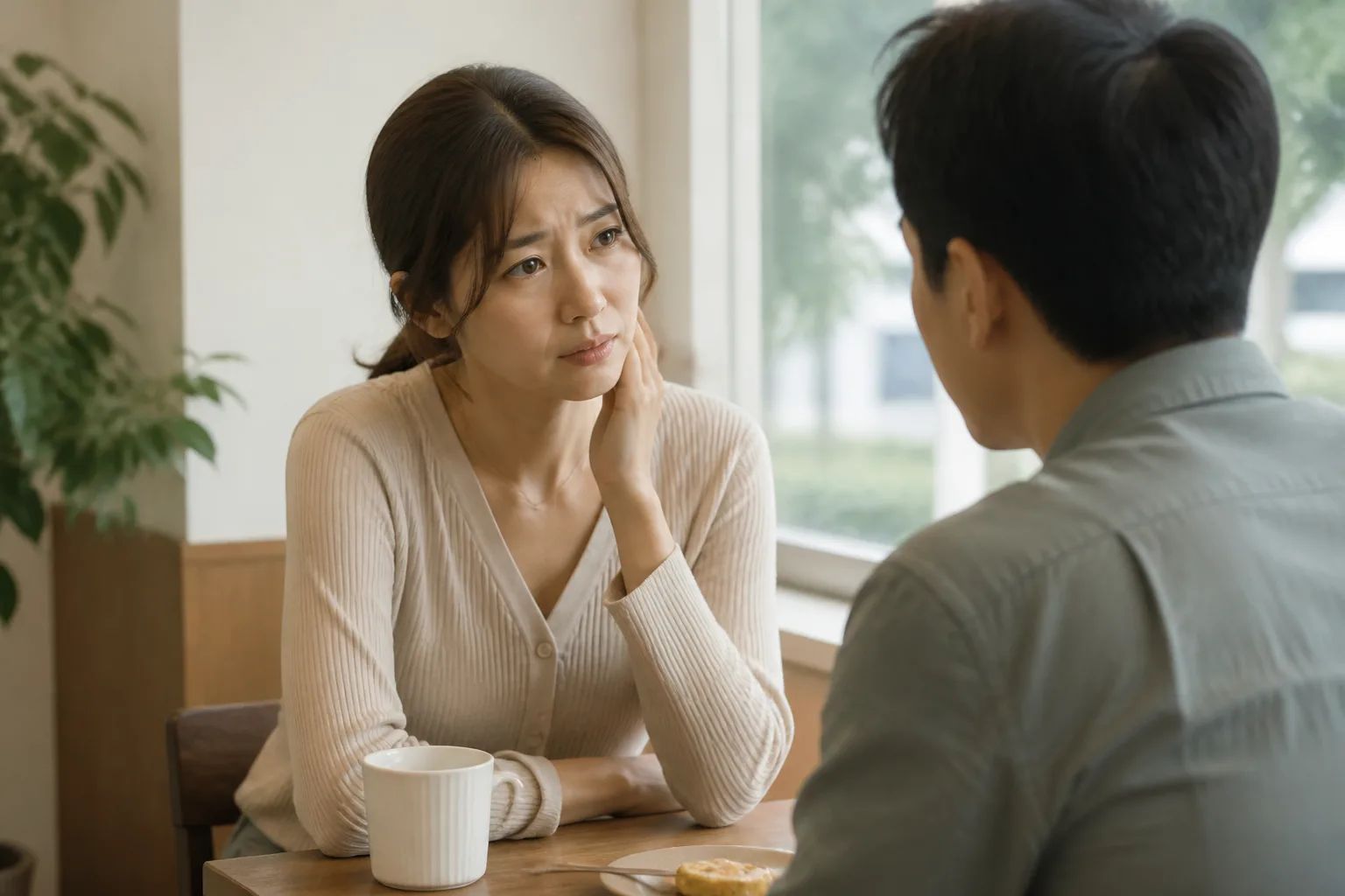 약속 잡자는 말이 재촉처럼 들릴까 걱정될 때 상황에서 집·카페·직장 같은 일상 공간에서 표정과 손짓으로 마음을 나누는 한국 성인들의 자연스러운 모습