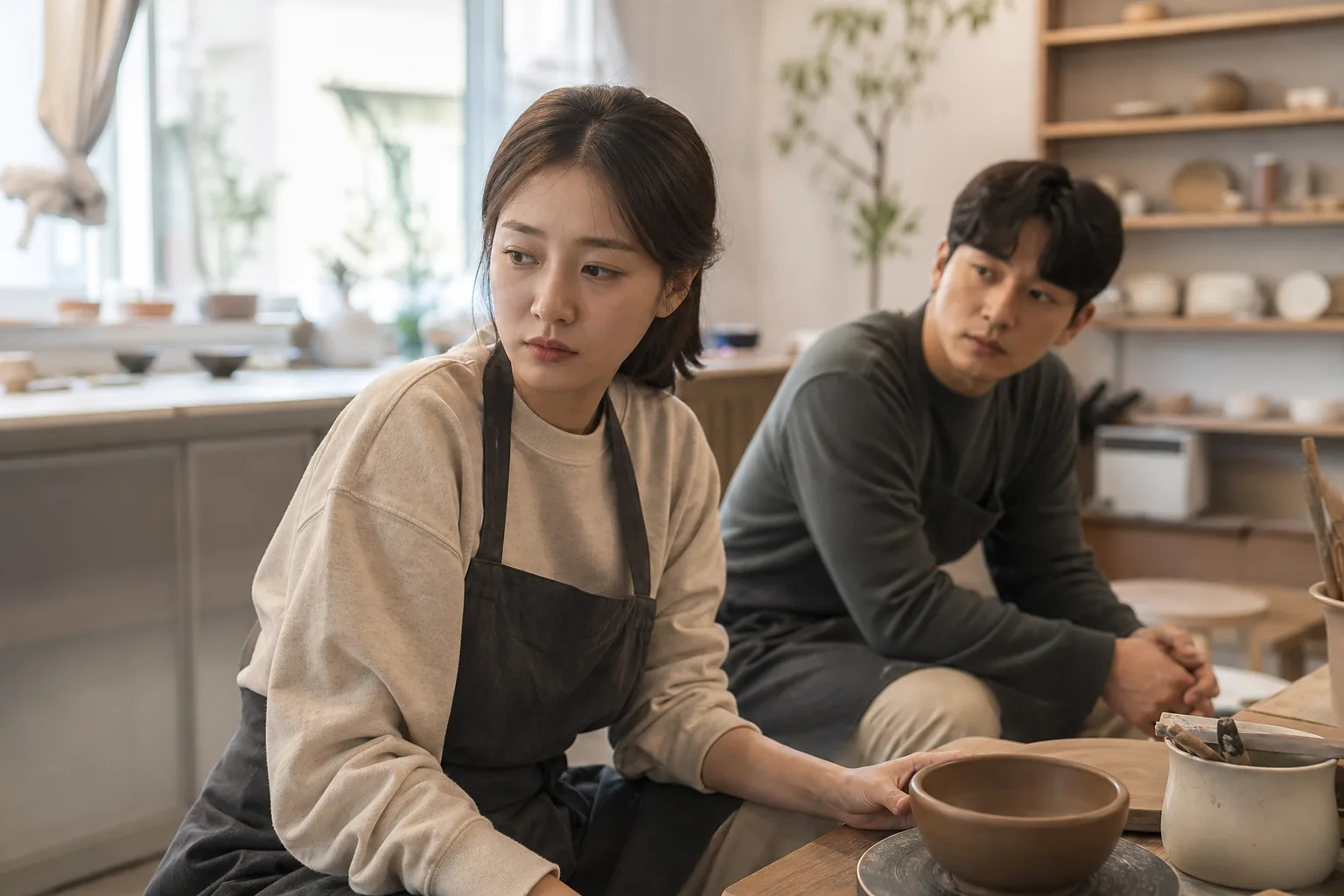 처음 싸우고 나서 다 끝난 것 같을 때 상황을 일상 공간에서 차분히 마주하는 한국 성인들의 자연스러운 모습