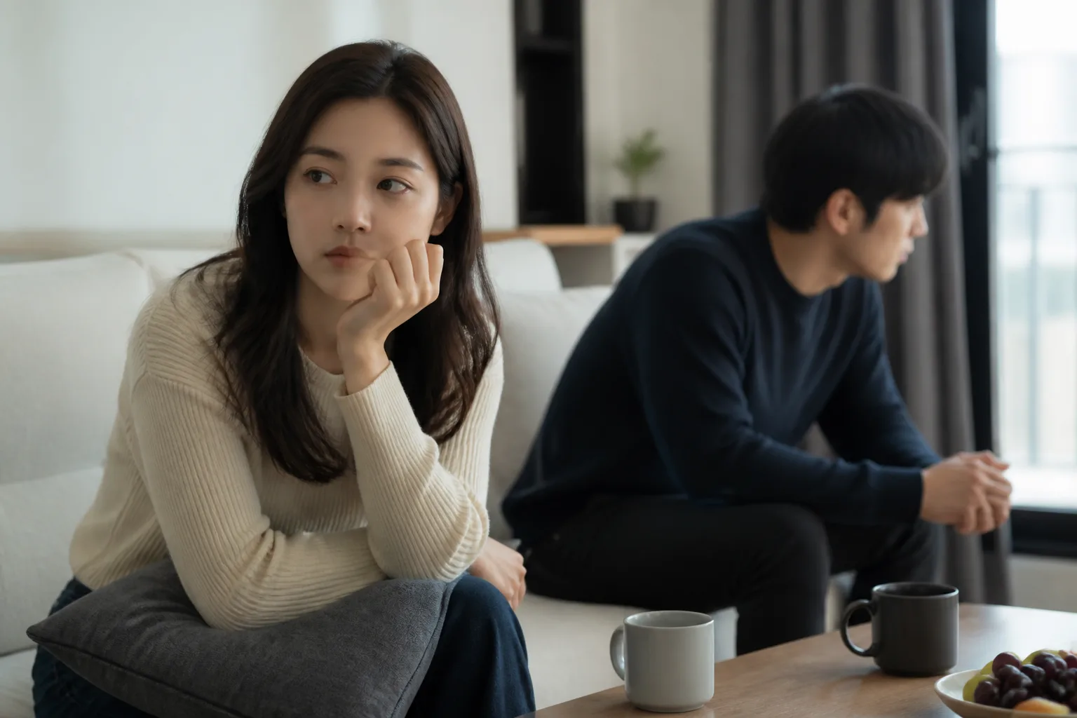 선택받아야만 사랑받는 것 같을 때 상황에서 집·카페·직장 같은 일상 공간에서 표정과 손짓으로 마음을 나누는 한국 성인들의 자연스러운 모습