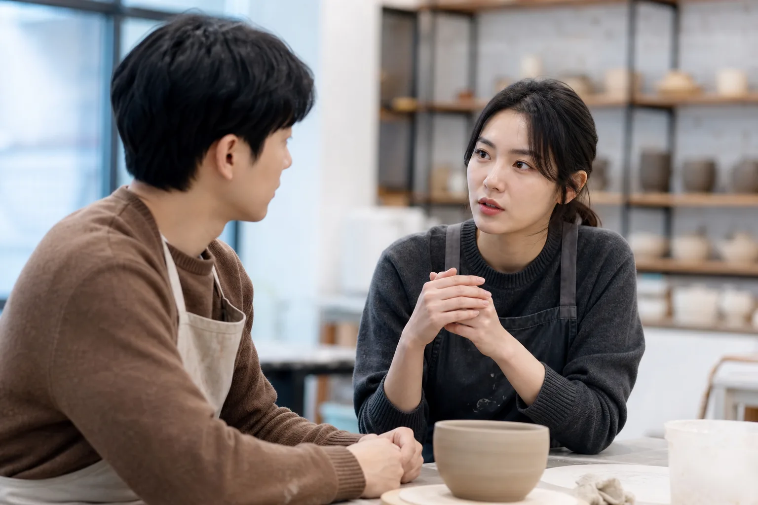 오래된 썸, 서로만 만나는 건지 정리하고 싶을 때 상황을 일상 공간에서 차분히 마주하는 한국 성인들의 자연스러운 모습