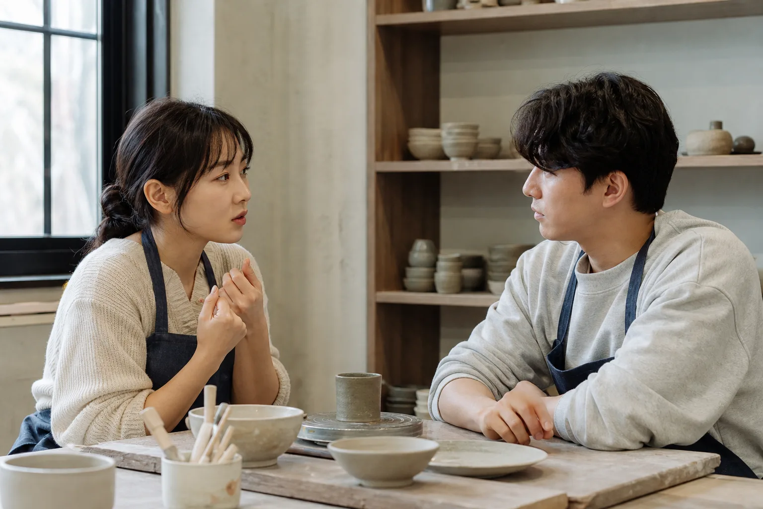 마음을 확인하려고 자꾸 애매하게 말하게 될 때 상황을 일상 공간에서 차분히 마주하는 한국 성인들의 자연스러운 모습