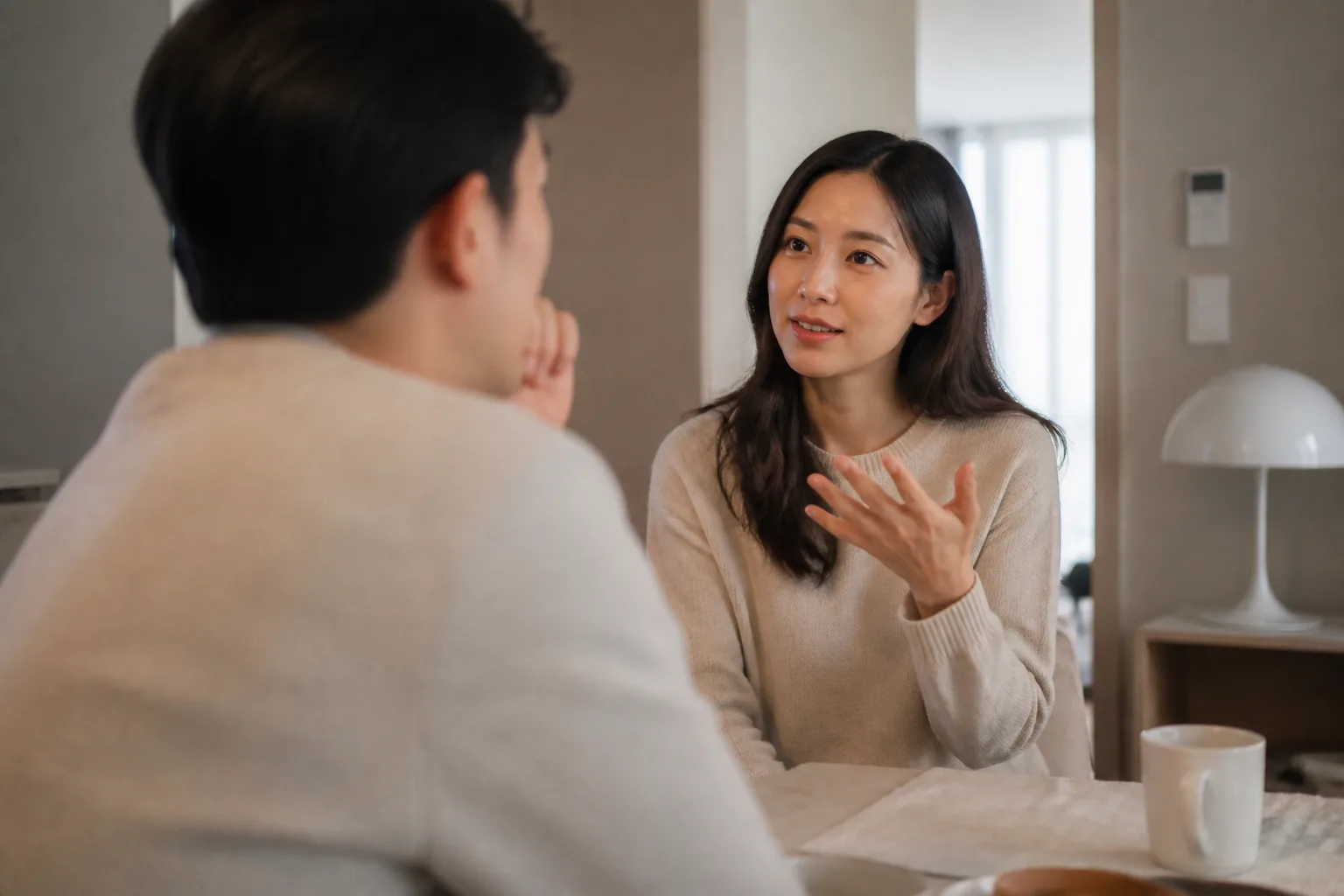 落ち着いて短く自己紹介する女性