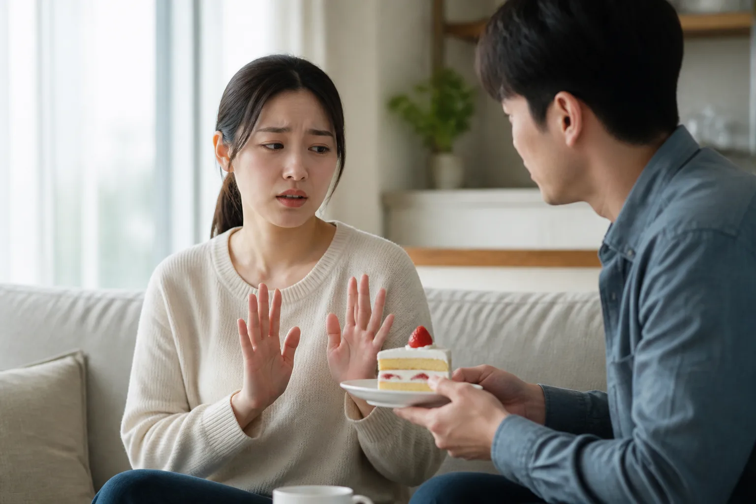 싫다고 말하면서도 너무 부드럽게 포장하게 될 때 상황에서 집·카페·직장 같은 일상 공간에서 표정과 손짓으로 마음을 나누는 한국 성인들의 자연스러운 모습