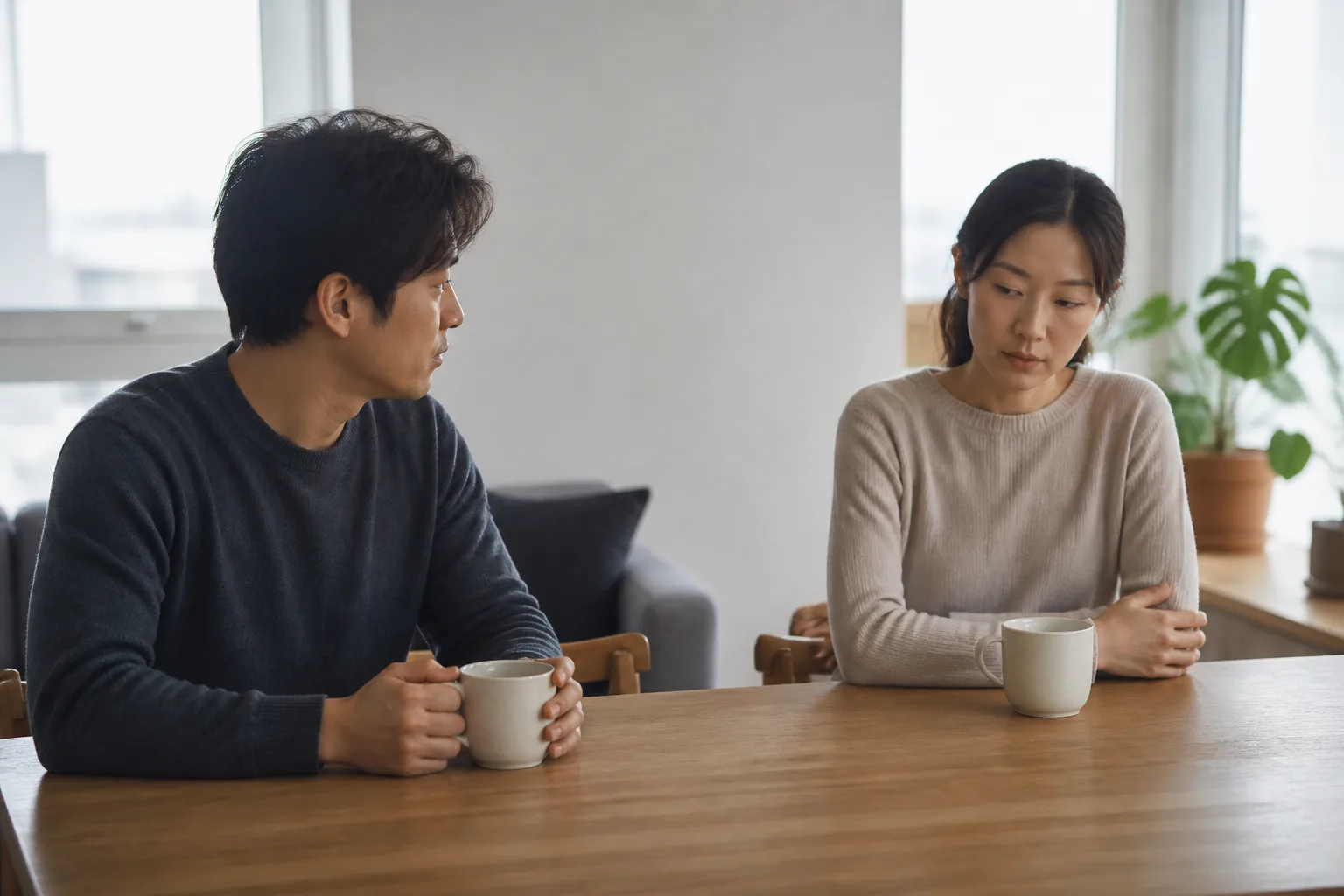 천천히 가고 싶다고 말하면, 마음이 식은 걸로 보일까 상황을 일상 공간에서 실제 행동과 표정으로 마주하는 한국 성인의 자연스러운 모습