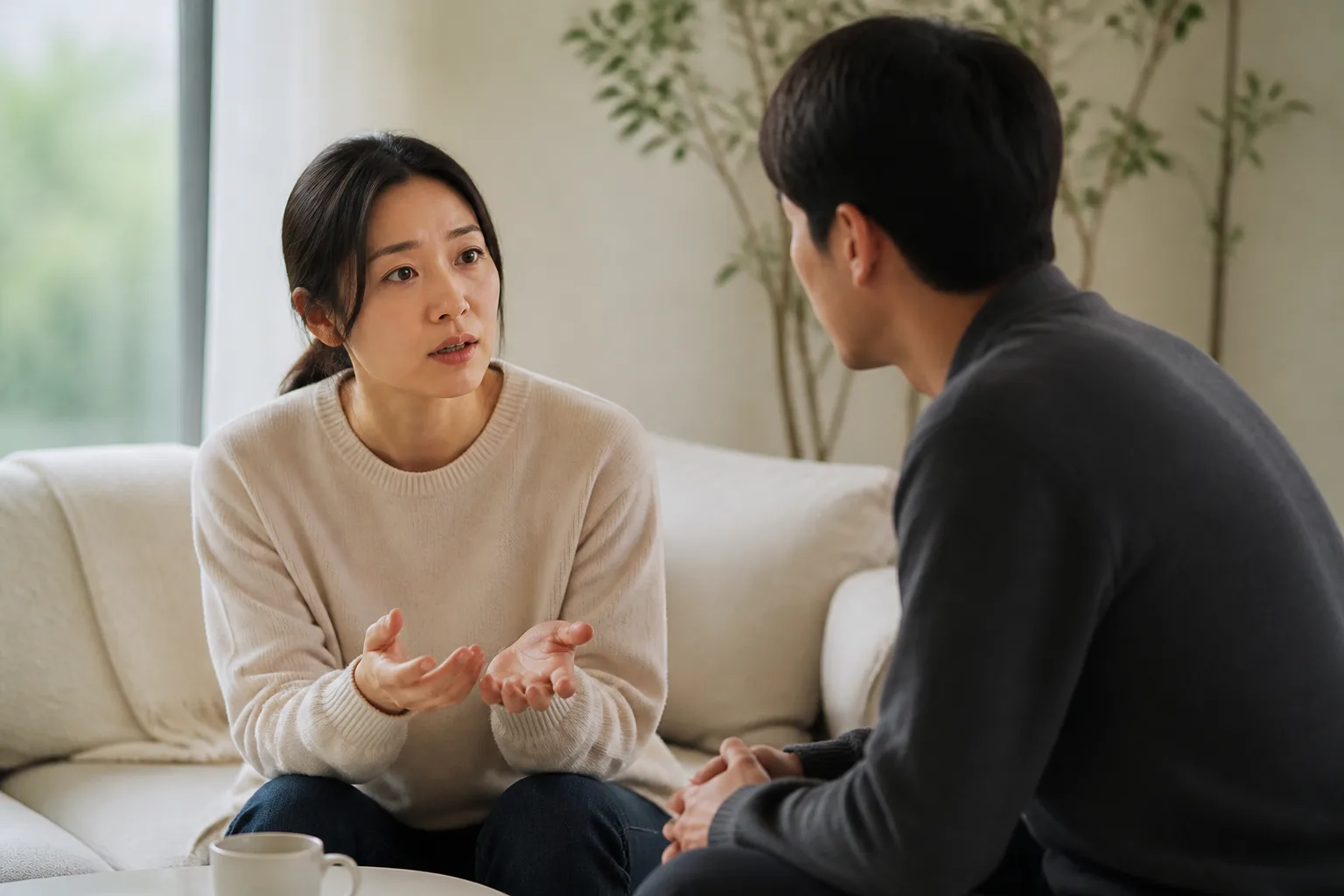 약속이 자꾸 취소돼서 서운함이 쌓일 때 상황에서 창가나 산책길에 잠시 멈춰 자신의 마음을 정리하는 한국 성인의 자연스러운 모습