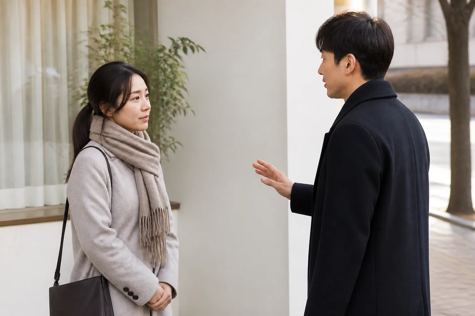 좋은 사람 같은데 다시 만나고 싶지는 않을 때 상황에서 집이나 카페에 마주 앉아 표정과 손짓으로 솔직하게 대화하는 한국 성인 두 사람