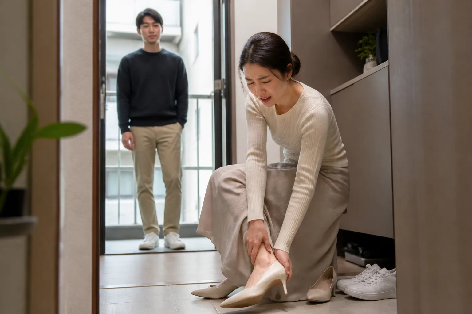 평소와 너무 다른 옷을 입고 불편해질 때 상황을 일상 공간에서 차분히 마주하는 한국 성인들의 자연스러운 모습