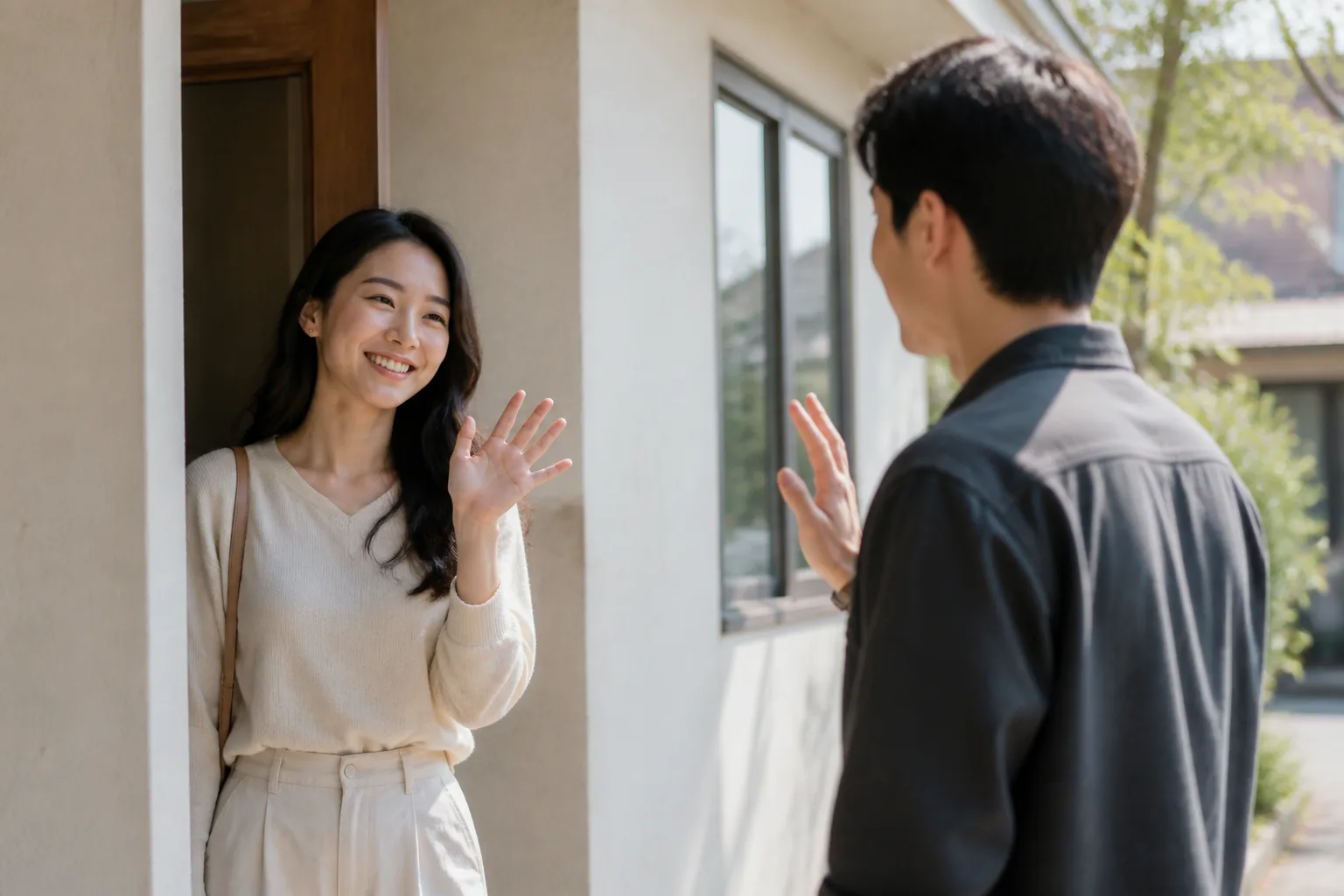 조용한 카페에서 작은 이야기부터 천천히 꺼내며 상대의 경청 태도를 살피는 두 사람